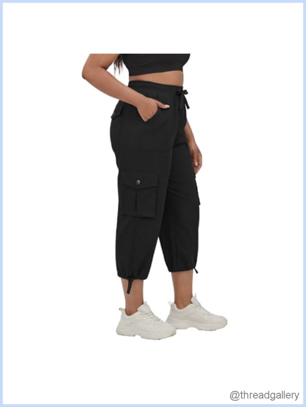 Plus Size Capris Pull-On Cargo Wide Leg Cropped Activewear Joggers